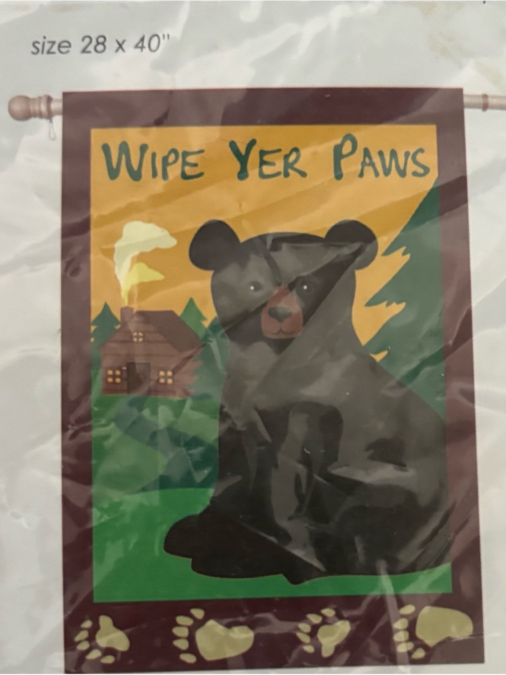 Premier Designs Black Bear Welcome Flag with Green and Yellow Accents
